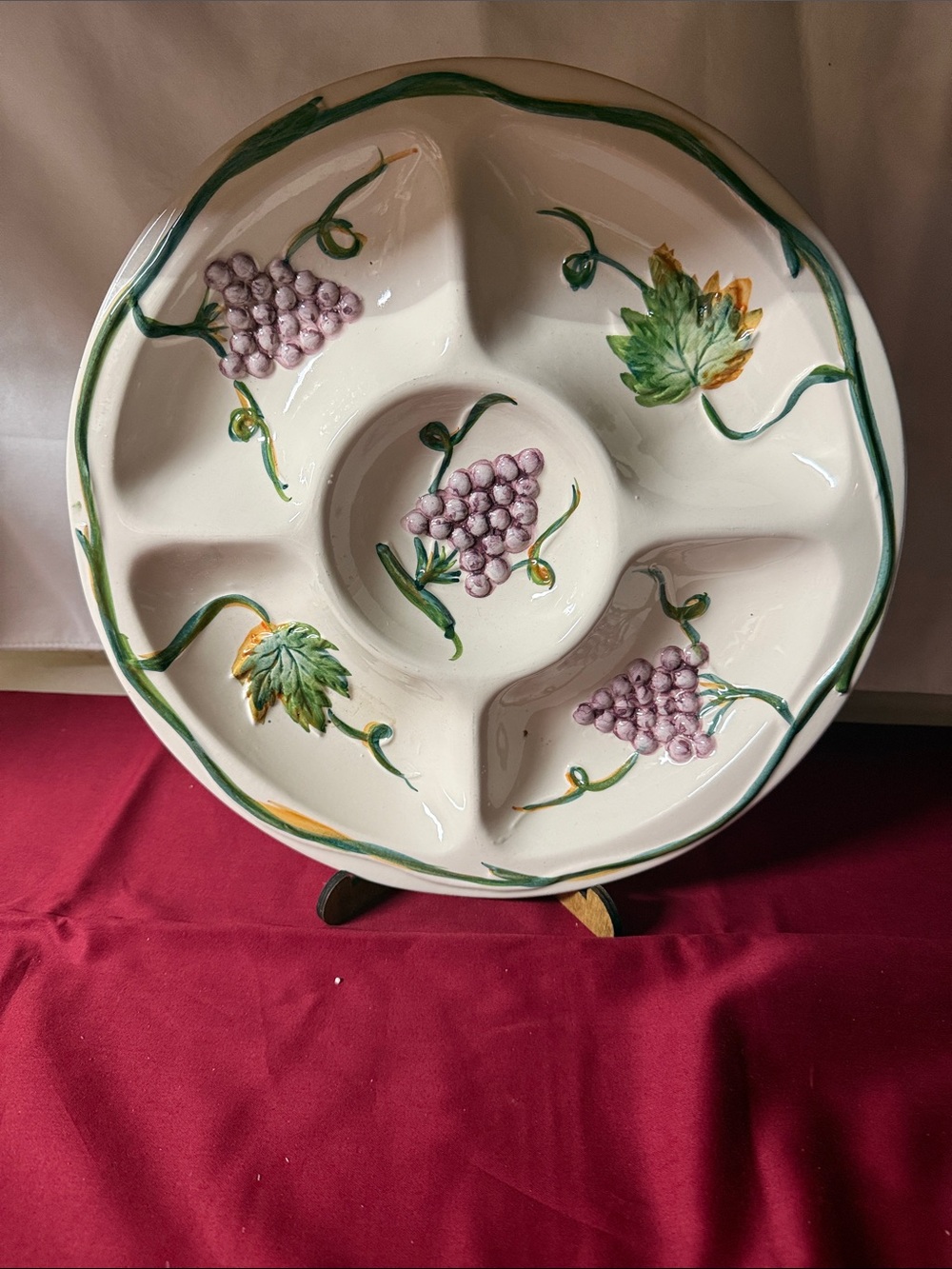1870 Antique Grape Platter with Separate Comparable Plate for Food and Dip